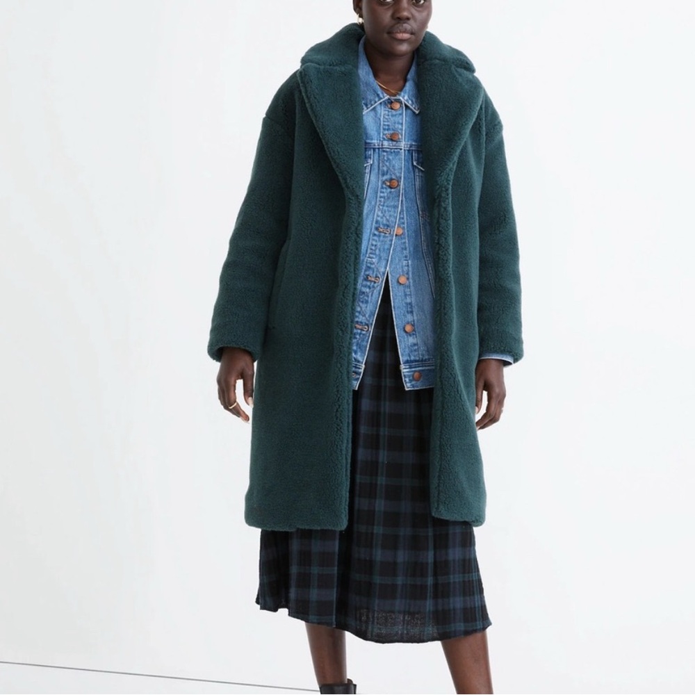 Madewell Teal Faux Fur Coat Long Winter Jacket Cozy Women XS NWT
